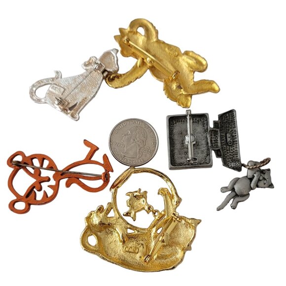 Lot Of 5 Assorted Cat Pin Brooches, E656 - Picture 6 of 7